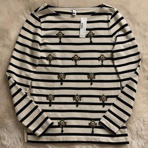NWT J. Crew Jeweled Stripe Top Navy Beige XXS